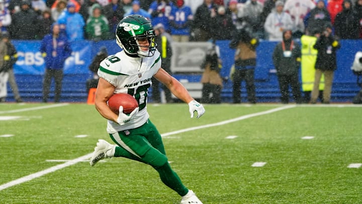 Dec 11, 2022; Orchard Park, New York, USA; New York Jets wide receiver Braxton Berrios (10) against
