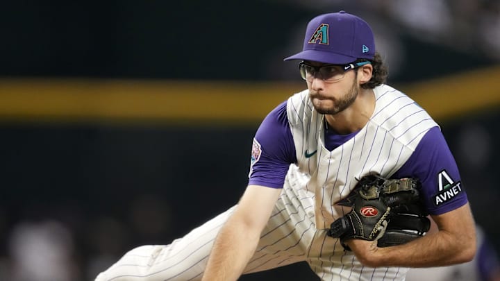 Aug 12, 2023; Phoenix, AZ, USA; Arizona Diamondbacks' Zac Gallen (23) pitches against the San Diego