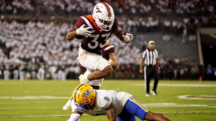 Sep 30, 2023; Blacksburg, Virginia, USA; Virginia Tech Hokies running back Bhayshul Tuten (33) runs