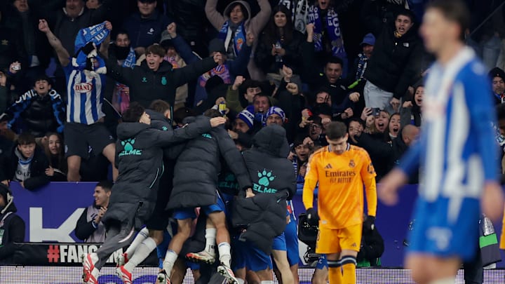 Espanyol players celebrate against Real Madrid