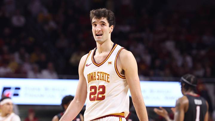 Feb 28, 2026; Ames, Iowa, USA; Iowa State Cyclones forward Milan Momcilovic (22) watches the time tick down in their loss to the Texas Tech Red Raiders during the second half at James H. Hilton Coliseum. Feb 28, 2026; Ames, Iowa, USA; Iowa State Cyclones forward Milan Momcilovic (22) watches the time tick down in their loss to the Texas Tech Red Raiders during the second half at James H. Hilton Coliseum.