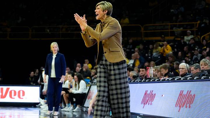 Iowa head coach Jan Jensen reacts during a basketball game against the Drake Bulldogs Nov. 13, 2025 at Carver-Hawkeye Arena in Iowa City, Iowa.
