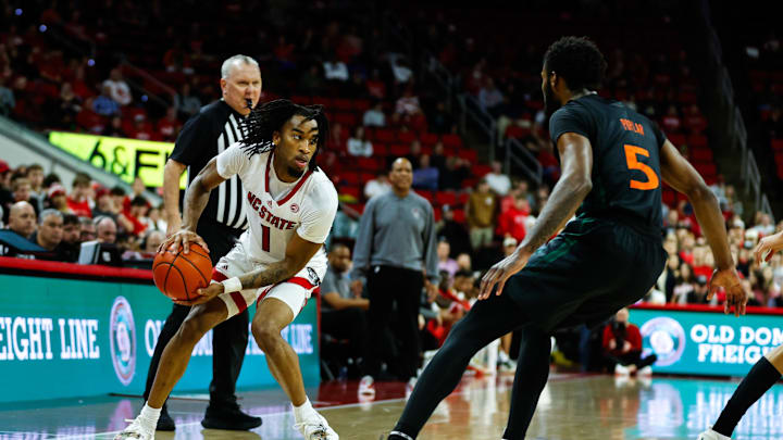 Jan 30, 2024; Raleigh, North Carolina, USA; North Carolina State Wolfpack guard Jayden Taylor (1)