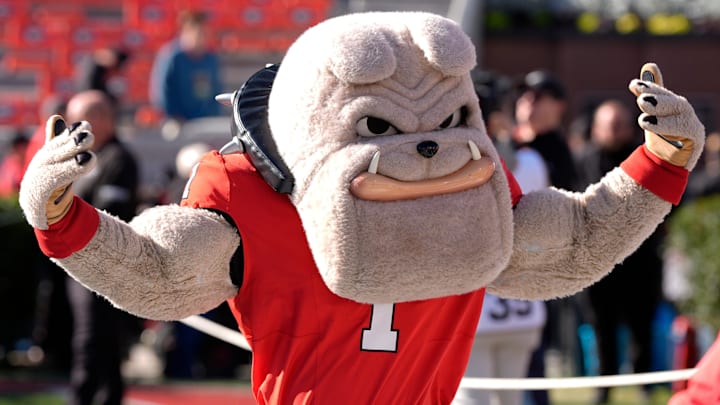 Georgia mascot Hairy Dawg arrives before the start of a NCAA college football game against Massachusetts in Athens, Ga., on Saturday, Nov. 23, 2024. Georgia mascot Hairy Dawg arrives before the start of a NCAA college football game against Massachusetts in Athens, Ga., on Saturday, Nov. 23, 2024.
