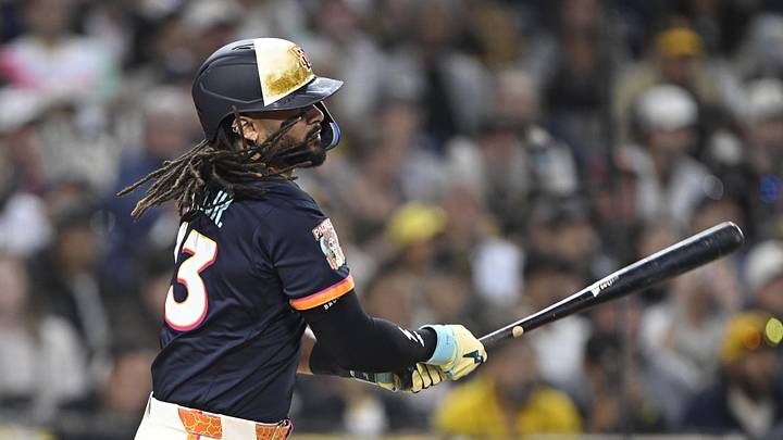San Diego Padres second baseman Fernando Tatis Jr. (23) hits a single during the third inning against the Chicago White Sox at Petco Park on May 1, 2026.