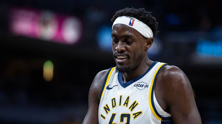 Oct 10, 2026; Indianapolis, Indiana, USA;  Indiana Pacers forward Pascal Siakam (43) in the first half against the Atlanta Hawks at Gainbridge Fieldhouse.  Mandatory Credit: Trevor Ruszkowski-Imagn Images