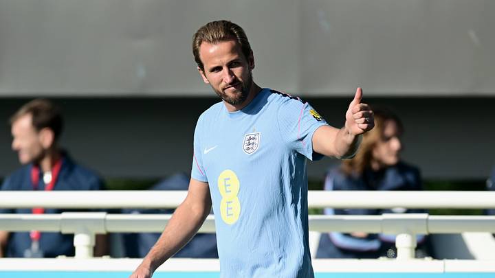 Bayern Munich striker Harry Kane in training for England.