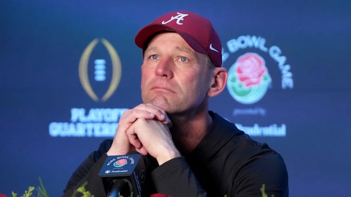 Alabama Crimson Tide head coach Kalen DeBoer speaks in a press conference after the 2026 Rose Bowl Alabama Crimson Tide head coach Kalen DeBoer speaks in a press conference after the 2026 Rose Bowl