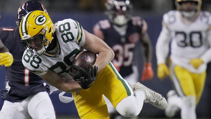 Green Bay Packers tight end Luke Musgrave (88) makes catch during the third quarter of their game Saturday, December 20, 2025 at Soldier Field in Chicago, Illinois. The Chicago Bears beat the Green Bay Packers 22-16 in overtime.