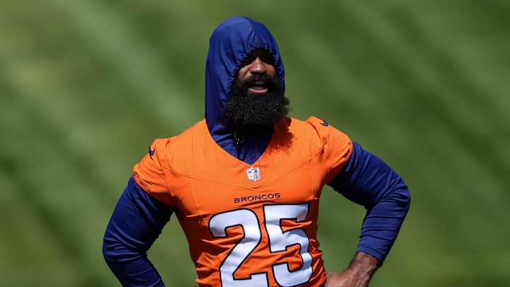 May 23, 2024; Englewood, CO, USA; Denver Broncos running back Samaje Perine (25) during organized team activities at Centura Health Training Center. Mandatory Credit: Isaiah J. Downing-USA TODAY Sports