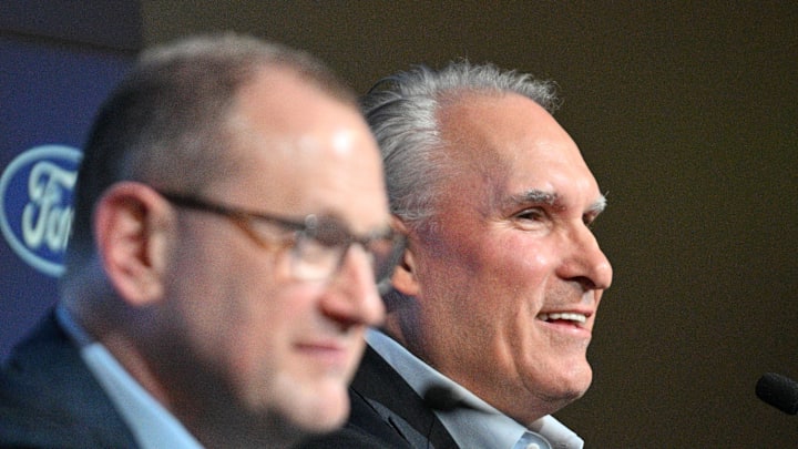 May 21, 2024; Toronto, Ontario, CANADA; Toronto Maple Leafs new head coach Craig Berube speaks during an introductory media conference alongside team general manager Brad Treliving at Ford Performance Centre. Mandatory Credit: Dan Hamilton-Imagn Images