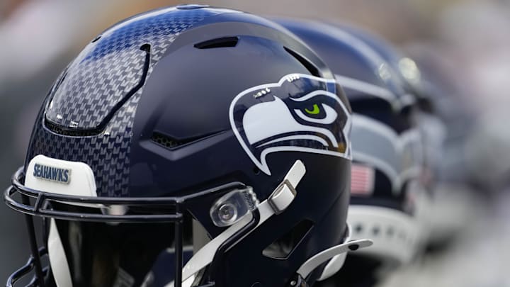 Aug 23, 2025; Green Bay, Wisconsin, USA; General view of a Seattle Seahawks helmet prior to the game against the Green Bay Packers at Lambeau Field. Aug 23, 2025; Green Bay, Wisconsin, USA; General view of a Seattle Seahawks helmet prior to the game against the Green Bay Packers at Lambeau Field.