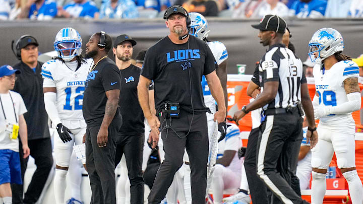 Detroit Lions head coach Dan Campbell reacts to a Bengals touchdown in the fourth quarter of the NFL Week 5 game between the Cincinnati Bengals and the Detroit Lions at Paycor Stadium in downtown Cincinnati on Sunday, Oct. 5, 2025. The Bengals continued a losing streak, falling 37-24 to the Lions.