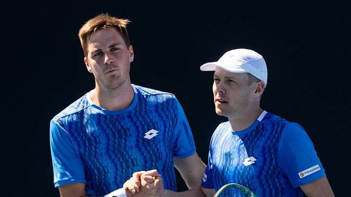 Jan 16, 2025; Melbourne, Victoria, Australia; Henry Patten of United Kingdom, Harri Heliovaara of Finland celebrates during their match against Rithvik Choudary Bollipalli of India and Ryan Seggerman of United States of America in the first round of the men's doubles at the 2025 Australian Open at Melbourne Park. Mandatory Credit: Mike Frey-Imagn Images Jan 16, 2025; Melbourne, Victoria, Australia; Henry Patten of United Kingdom, Harri Heliovaara of Finland celebrates during their match against Rithvik Choudary Bollipalli of India and Ryan Seggerman of United States of America in the first round of the men's doubles at the 2025 Australian Open at Melbourne Park. Mandatory Credit: Mike Frey-Imagn Images