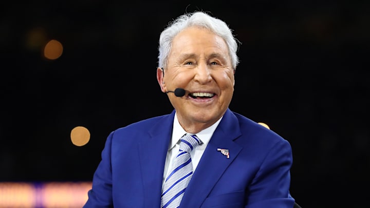 Jan 13, 2020; New Orleans, Louisiana, USA; Lee Corso smiles while on the ESPN set prior to the