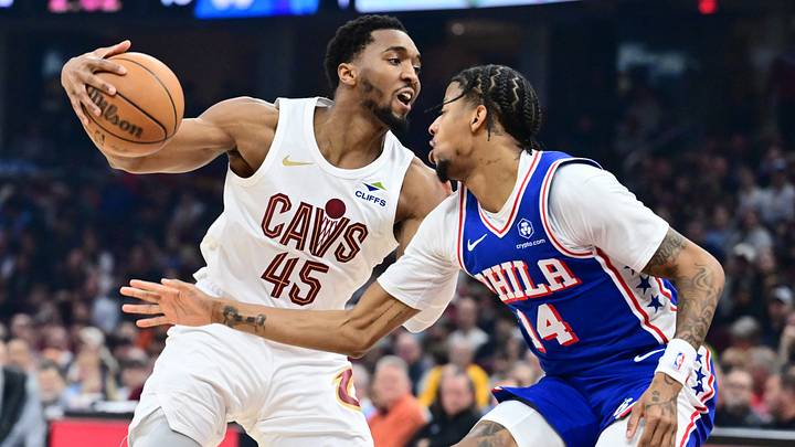 Mar 9, 2026; Cleveland, Ohio, USA; Cleveland Cavaliers guard Donovan Mitchell (45) drives to the basket against Philadelphia 76ers forward Dalen Terry (14) during the second half at Rocket Arena. Mandatory Credit: Ken Blaze-Imagn Images Mar 9, 2026; Cleveland, Ohio, USA; Cleveland Cavaliers guard Donovan Mitchell (45) drives to the basket against Philadelphia 76ers forward Dalen Terry (14) during the second half at Rocket Arena. Mandatory Credit: Ken Blaze-Imagn Images