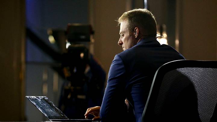 Television commentator and former SEC quarterback Greg McElroy is seen on a television set during SEC Media Days at the Hyatt Regency  in Hoover, Ala., Monday, July 19, 2021. [Staff Photo/Gary Cosby Jr.]

Sec Media Days