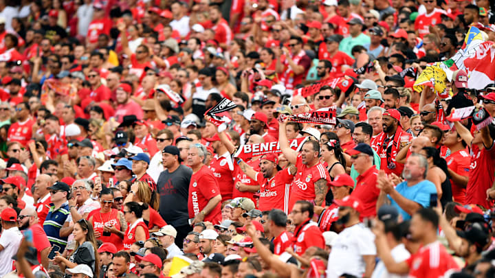 Jul 28, 2019; Foxborough, MA, USA; A SL Benfica fans cheer during the second half of a match against