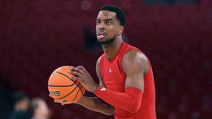 Jan 6, 2026; Houston, Texas, USA; Texas Tech Red Raiders forward Donovan Atwell (12) warms up beore the game against the Houston Cougars at Fertitta Center. Mandatory Credit: Troy Taormina-Imagn Images
