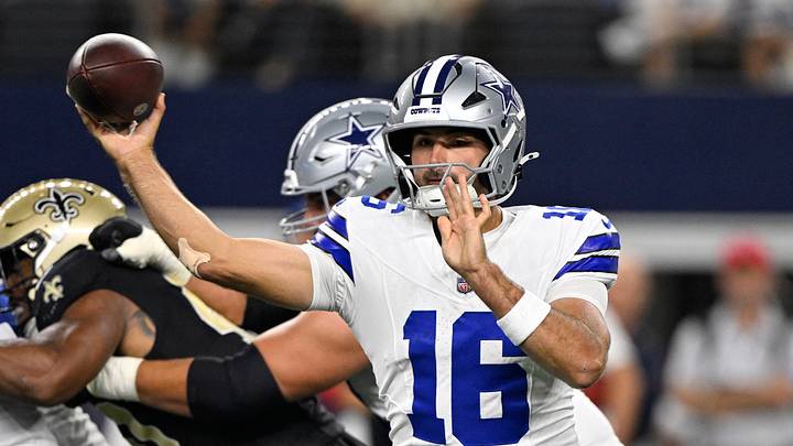 Dallas Cowboys quarterback Sam Howell (16) throws against the New Orleans Saints during the third quarter at AT&T Stadium. Mandatory Credit: Jerome Miron-Imagn Images Dallas Cowboys quarterback Sam Howell (16) throws against the New Orleans Saints during the third quarter at AT&T Stadium. Mandatory Credit: Jerome Miron-Imagn Images