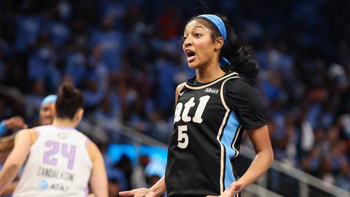 Oct 21, 2026; Atlanta, Georgia, USA; Atlanta Dream forward Angel Reese (5) reacts after a basket against the Golden State Valkyries in the second quarter during game three of the 2026 WNBA Finals at State Farm Arena. Mandatory Credit: Brett Davis-Imagn Images Oct 21, 2026; Atlanta, Georgia, USA; Atlanta Dream forward Angel Reese (5) reacts after a basket against the Golden State Valkyries in the second quarter during game three of the 2026 WNBA Finals at State Farm Arena. Mandatory Credit: Brett Davis-Imagn Images