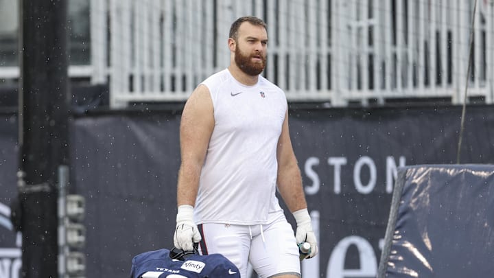 Jul 27, 2024; Houston, TX, USA; Houston Texans offensive tackle Kilian Zierer (66) during training camp at Houston Methodist Training Center. Jul 27, 2024; Houston, TX, USA; Houston Texans offensive tackle Kilian Zierer (66) during training camp at Houston Methodist Training Center.
