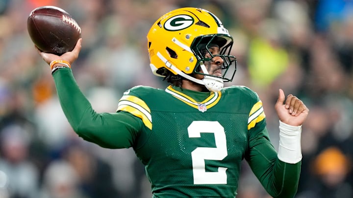 Dec 27, 2025; Green Bay, Wisconsin, USA; Green Bay Packers quarterback Malik Willis (2) throws a pass during the second quarter against the Baltimore Ravens at Lambeau Field. Dec 27, 2025; Green Bay, Wisconsin, USA; Green Bay Packers quarterback Malik Willis (2) throws a pass during the second quarter against the Baltimore Ravens at Lambeau Field.