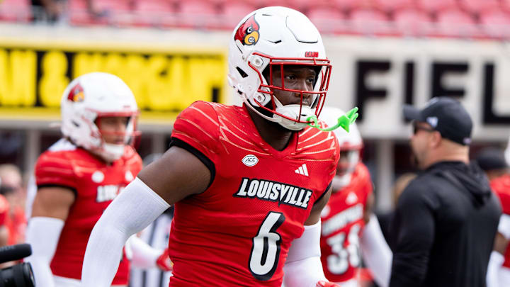 Louisville Cardinals linebacker Stanquan Clark (6) warms up ahead of their game against the Austin Peay Governors on Saturday, Aug. 31, 2024 at L&N Federal Credit Union Stadium in Louisville, Ky.