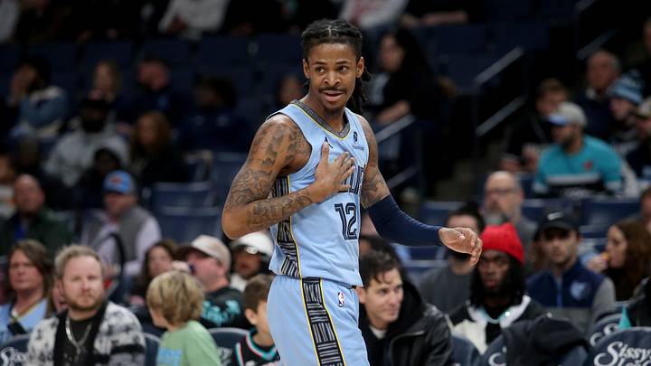 Memphis Grizzlies guard Ja Morant (12) reacts (Mandatory Credit: Petre Thomas-Imagn Images)