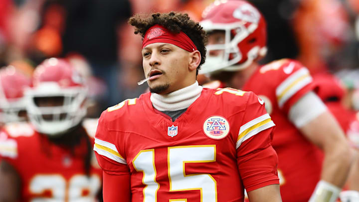 Dec 15, 2024; Cleveland, Ohio, USA; Kansas City Chiefs quarterback Patrick Mahomes (15) warms up before the game between the Cleveland Browns and the Chiefs at Huntington Bank Field. Mandatory Credit: Ken Blaze-Imagn Images
