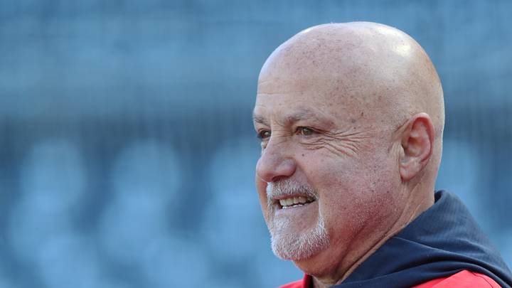 Apr 16, 2025; Pittsburgh, Pennsylvania, USA;  Washington Nationals general manager Mike Rizzo observes batting practice before the game against the Pittsburgh Pirates at PNC Park. Mandatory Credit: Charles LeClaire-Imagn Images