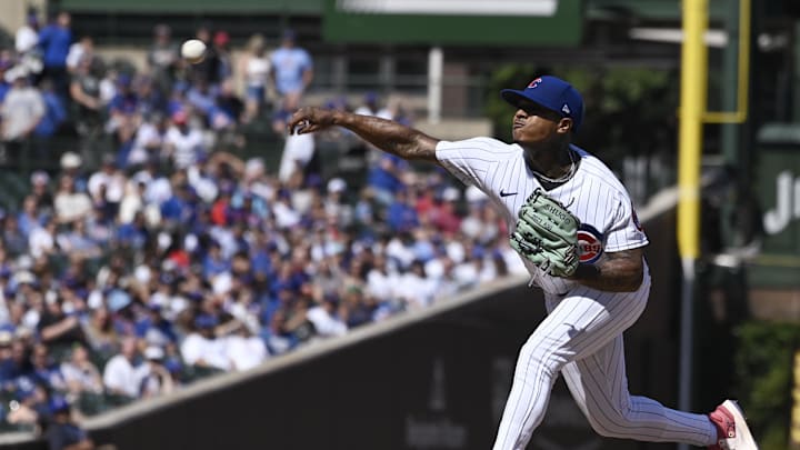 Sep 23, 2023; Chicago, Illinois, USA; Chicago Cubs starting pitcher Marcus Stroman (0) pitches