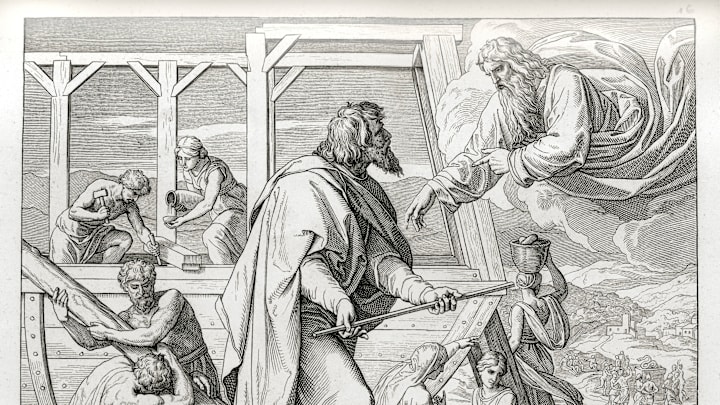 God warns Noah of the flood and instructs him to build an ark