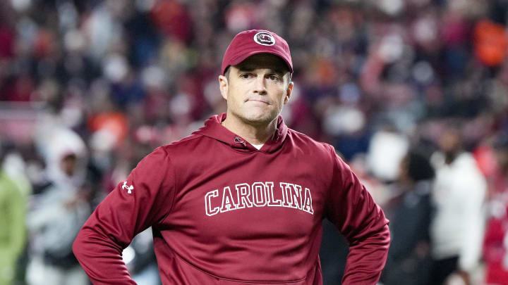 Nov 25, 2023; Columbia, South Carolina, USA; South Carolina Gamecocks head coach Shane Beamer on the field prior to a game against the Clemson Tigers at Williams-Brice Stadium. Mandatory Credit: David Yeazell-USA TODAY Sports