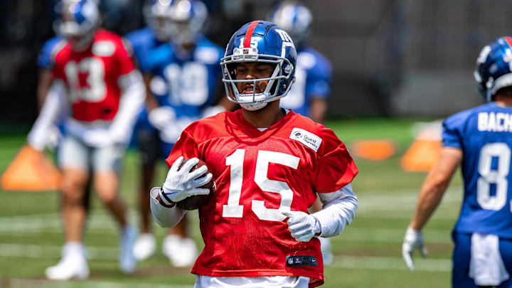 Jun 7, 2022; East Rutherford, New Jersey, USA;  New York Giants wide receiver Collin Johnson (15)