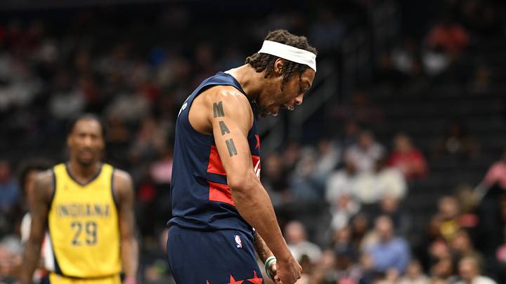 Feb 20, 2026; Washington, District of Columbia, USA; Washington Wizards guard Alondes Williams (31) reacts after being fouled against the Indiana Pacers during the second quarter at Capital One Arena. Mandatory Credit: Rafael Suanes-Imagn Images Feb 20, 2026; Washington, District of Columbia, USA; Washington Wizards guard Alondes Williams (31) reacts after being fouled against the Indiana Pacers during the second quarter at Capital One Arena. Mandatory Credit: Rafael Suanes-Imagn Images