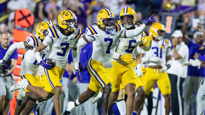 LSU Tigers cornerback DJ Pickett reacts to intercepting the ball. Mandatory Credit: Stephen Lew-Imagn Images LSU Tigers cornerback DJ Pickett reacts to intercepting the ball. Mandatory Credit: Stephen Lew-Imagn Images