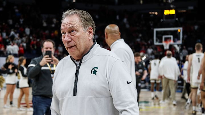 Michigan State head coach Tom Izzo walks off the court after 67-62 loss to Purdue at the