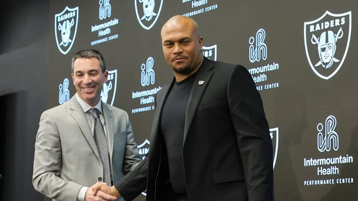 Tom Telesco & Antonio Pierce of the Las Vegas Raiders.