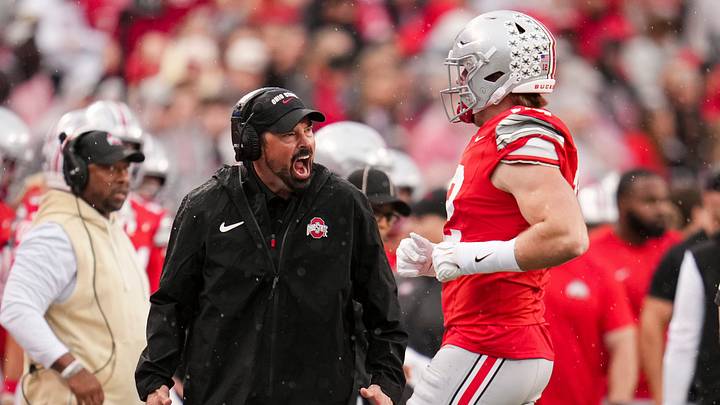 Ohio State Buckeyes head coach Ryan Day yells at defensive lineman Beau Atkinson (12) after a roughing the passer call during the NCAA football game at Ohio Stadium in Columbus on Oct. 10, 2026. Ohio State Buckeyes head coach Ryan Day yells at defensive lineman Beau Atkinson (12) after a roughing the passer call during the NCAA football game at Ohio Stadium in Columbus on Oct. 10, 2026.