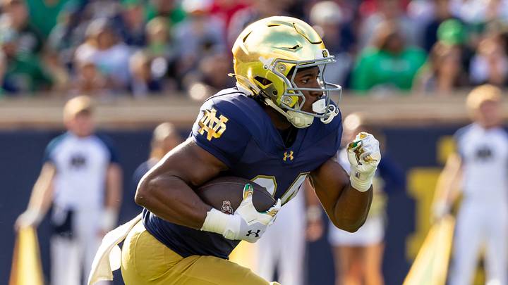 Oct 11, 2025; South Bend, Indiana, USA; Notre Dame Fighting Irish running back Jadarian Price (24) returns a kick against the NC State Wolfpack during the first half at Notre Dame Stadium. Mandatory Credit: Michael Caterina-Imagn Images Oct 11, 2025; South Bend, Indiana, USA; Notre Dame Fighting Irish running back Jadarian Price (24) returns a kick against the NC State Wolfpack during the first half at Notre Dame Stadium. Mandatory Credit: Michael Caterina-Imagn Images