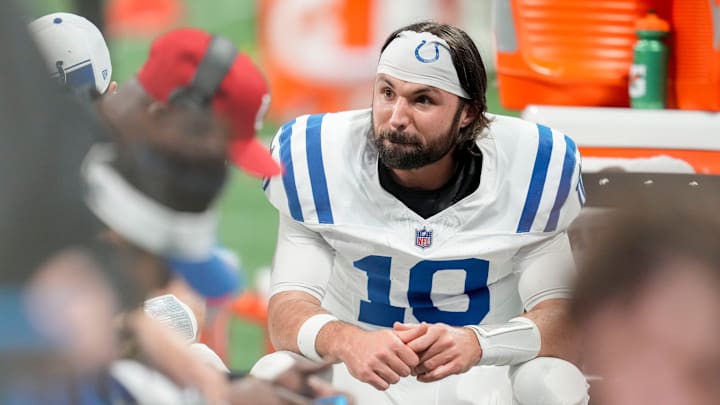 Indianapolis Colts quarterback Gardner Minshew II (10) sits on the bench during the fourth quarter Indianapolis Colts quarterback Gardner Minshew II (10) sits on the bench during the fourth quarter