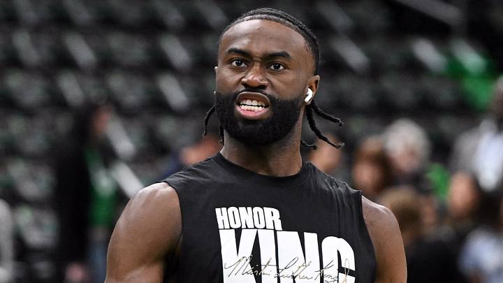Feb 12, 2025; Boston, Massachusetts, USA; Boston Celtics guard Jaylen Brown (7) reacts during warmups before a game against the San Antonio Spurs at the TD Garden. Mandatory Credit: Brian Fluharty-Imagn Images Feb 12, 2025; Boston, Massachusetts, USA; Boston Celtics guard Jaylen Brown (7) reacts during warmups before a game against the San Antonio Spurs at the TD Garden. Mandatory Credit: Brian Fluharty-Imagn Images