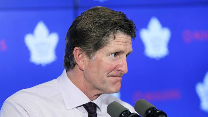Sep 28, 2019; Toronto, Ontario, CAN; Toronto Maple Leafs head coach Mike Babcock during the post game media conference after a win over the Detroit Red Wings at Scotiabank Arena. Mandatory Credit: John E. Sokolowski-Imagn Images