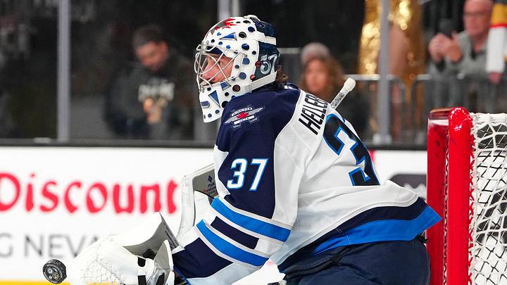 Apr 13, 2026; Las Vegas, Nevada, USA; Winnipeg Jets goaltender Connor Hellebuyck (37) warms up before the start of a game against the Vegas Golden Knights at T-Mobile Arena. Mandatory Credit: Stephen R. Sylvanie-Imagn Images Apr 13, 2026; Las Vegas, Nevada, USA; Winnipeg Jets goaltender Connor Hellebuyck (37) warms up before the start of a game against the Vegas Golden Knights at T-Mobile Arena. Mandatory Credit: Stephen R. Sylvanie-Imagn Images