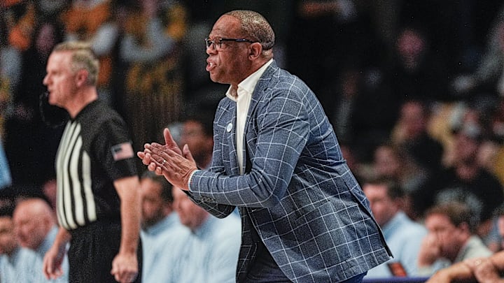 UNC basketball head coach Hubert Davis versus Wake Forest