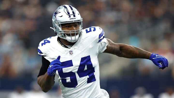 Aug 12, 2023; Arlington, Texas, USA; Dallas Cowboys defensive end Sam Williams (54) in game action in the first quarter against the Jacksonville Jaguars at AT&T Stadium. Mandatory Credit: Tim Heitman-Imagn Images