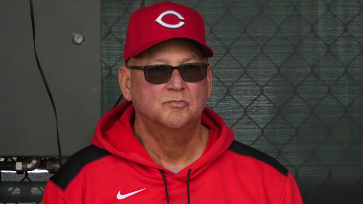 Cincinnati Reds manager Terry Francona watches a pitching session at the Cincinnati Reds Player Development Complex in Goodyear, Ariz., on Wednesday, Feb. 12, 2025.