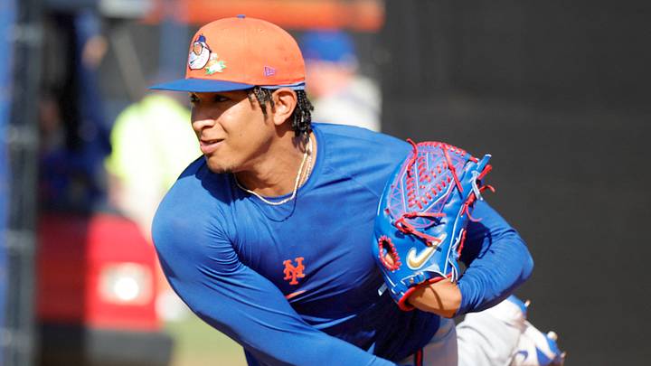 Feb 18, 2026; Port St. Lucie, FL, USA; New York Mets pitcher Adbert Alzolay (73) throws bullpen pitches during spring training workouts at Clover Park. Mandatory Credit: Reinhold Matay-Imagn Images Feb 18, 2026; Port St. Lucie, FL, USA; New York Mets pitcher Adbert Alzolay (73) throws bullpen pitches during spring training workouts at Clover Park. Mandatory Credit: Reinhold Matay-Imagn Images