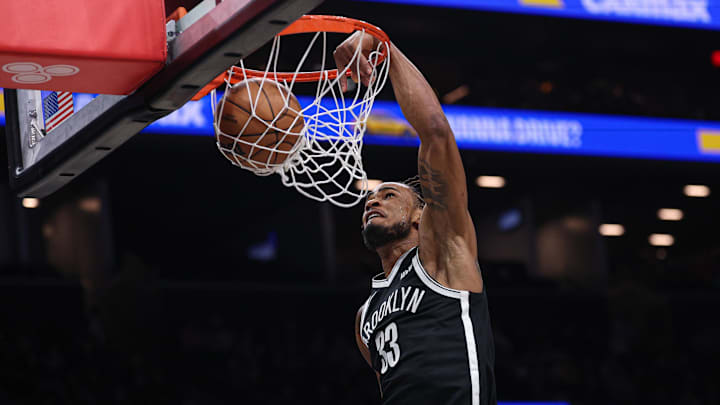 Dec 6, 2025; Brooklyn, New York, USA; Brooklyn Nets center Nic Claxton (33) goes up for a dunk during the second half against the New Orleans Pelicans at Barclays Center. Mandatory Credit: Vincent Carchietta-Imagn Images Dec 6, 2025; Brooklyn, New York, USA; Brooklyn Nets center Nic Claxton (33) goes up for a dunk during the second half against the New Orleans Pelicans at Barclays Center. Mandatory Credit: Vincent Carchietta-Imagn Images
